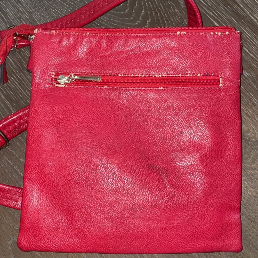 Michael Kors Red Crossbody Bag Vegan Leather Zip closure Adjustable Strap 10”x9” - Picture 4 of 7